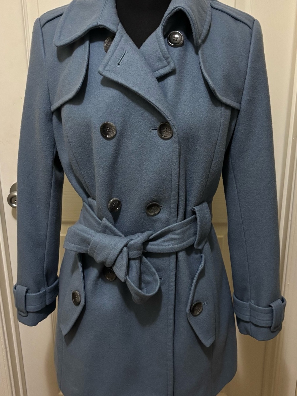 Calvin Klein Peacoat Womens Small Blue High Neck Wool Blend It Has A Loose Hook
